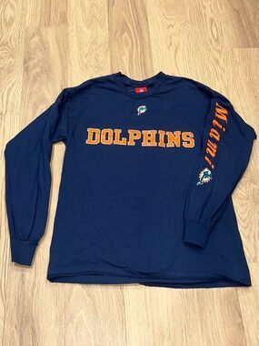 Vintage Miami Dolphins Graphic Long Sleeve T Shirt Reebok NFL Football